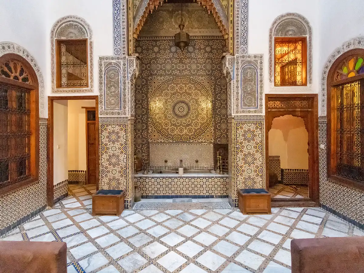 Fez medina alleyway at sunset