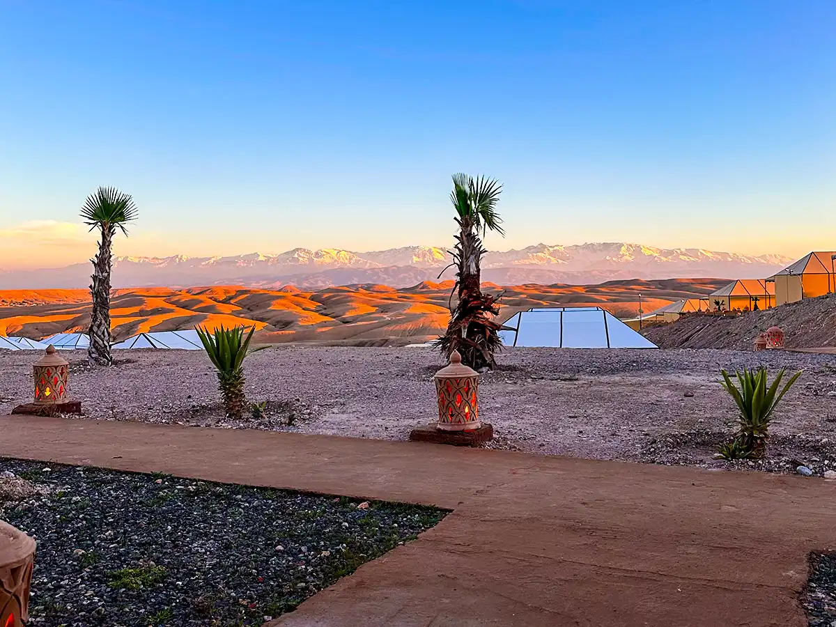 Desert camp at the edge of the Sahara dunes