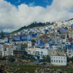Chefchaouen City blue houses and mountain scenery in Morocco