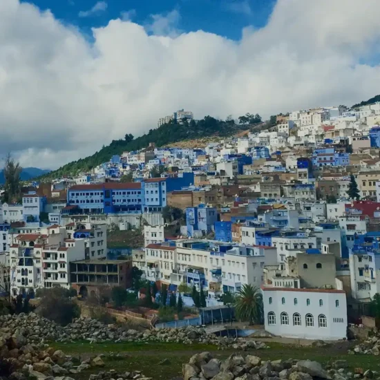 Chefchaouen City blue houses and mountain scenery in Morocco