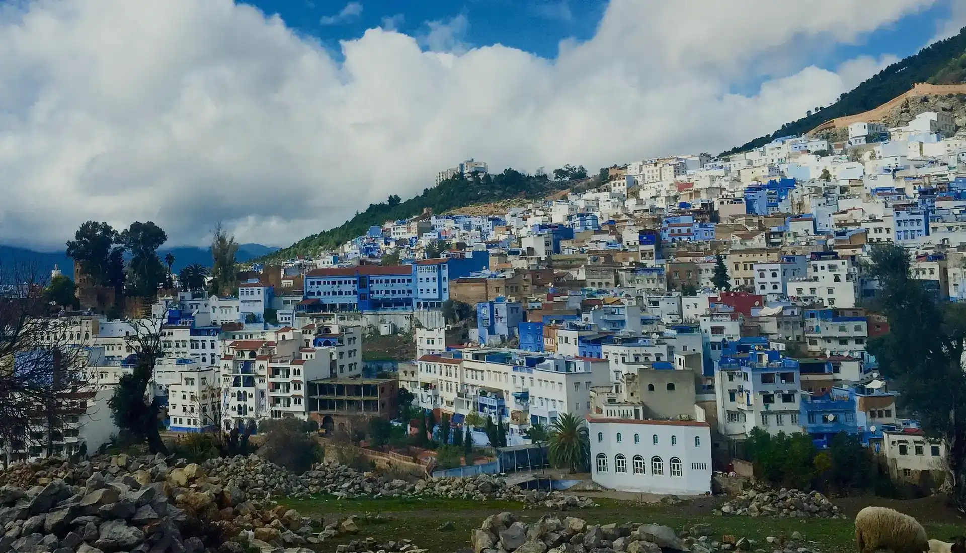 Chefchaouen City blue houses and mountain scenery in Morocco