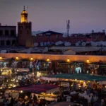 Marrakesh City skyline with Koutoubia Mosque at sunset