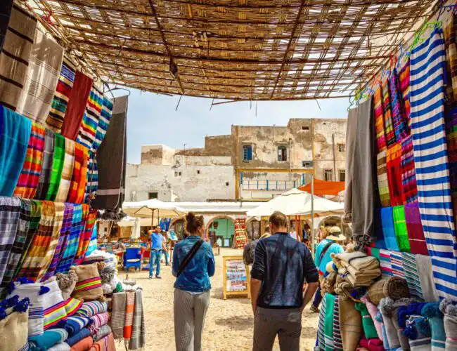 Colorful souks and market streets in Marrakesh City
