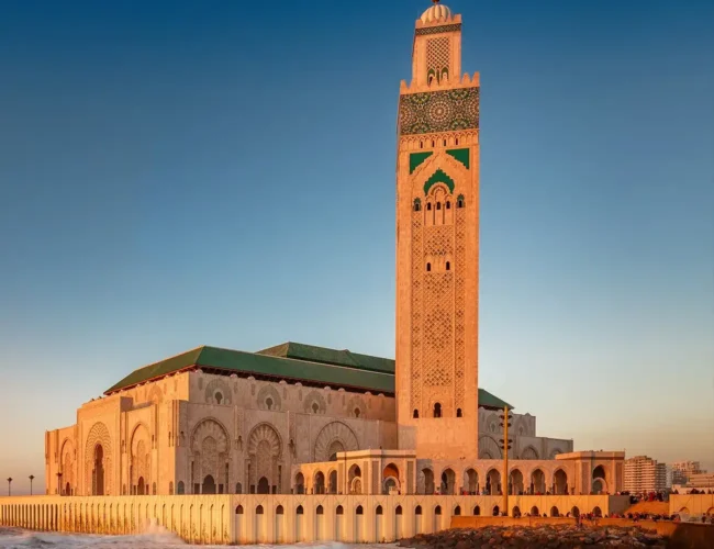 Hassan II Mosque in Casablanca Morocco overlooking the Atlantic Ocean