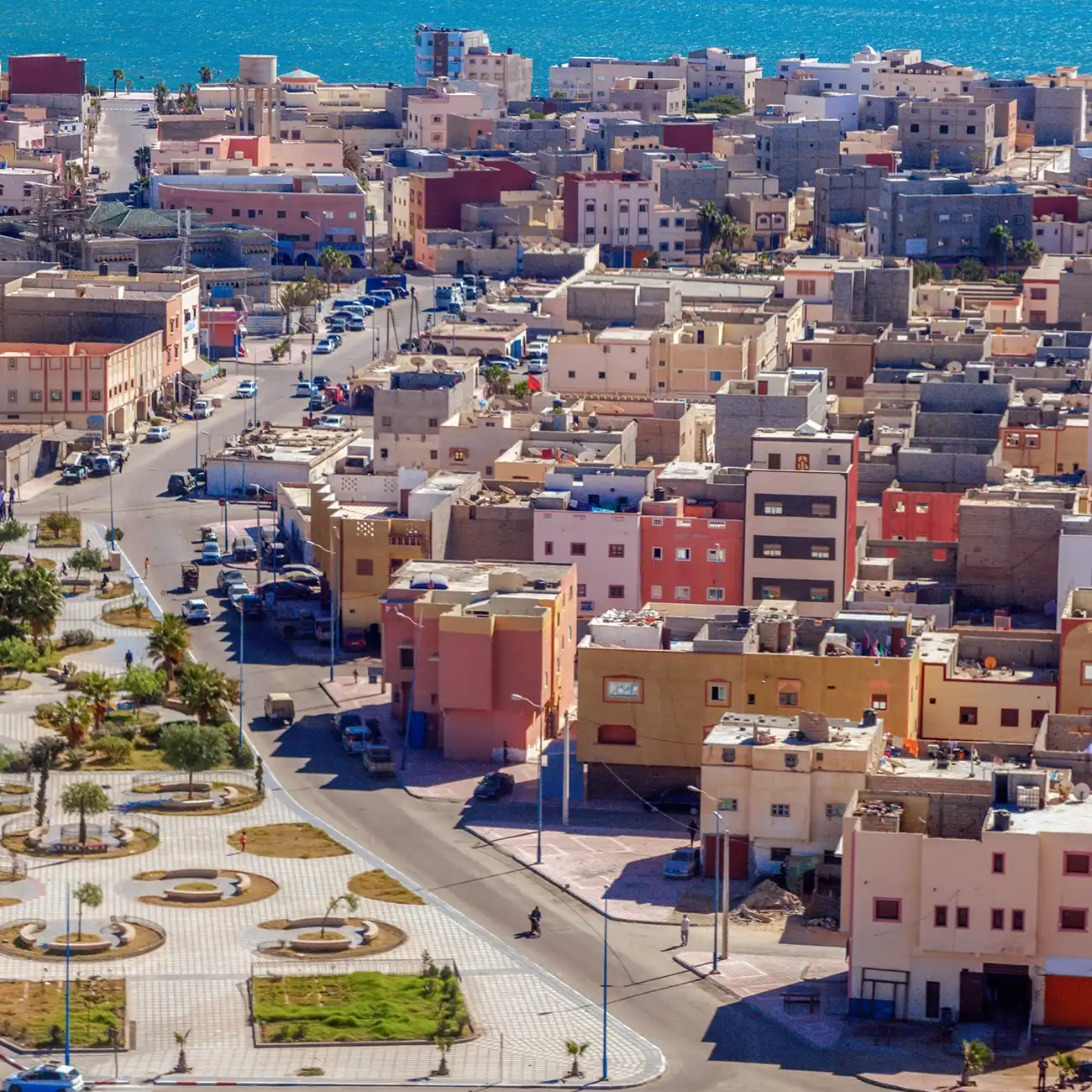 A scenic view of Dakhla City overlooking the lagoon and coastline in southern Morocco.