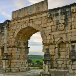 Triumphal Arch of Caracalla at Volubilis Roman ruins near Meknes City