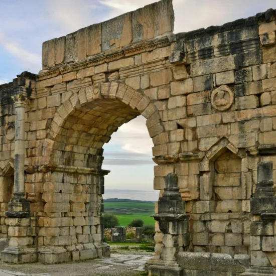 Triumphal Arch of Caracalla at Volubilis Roman ruins near Meknes City