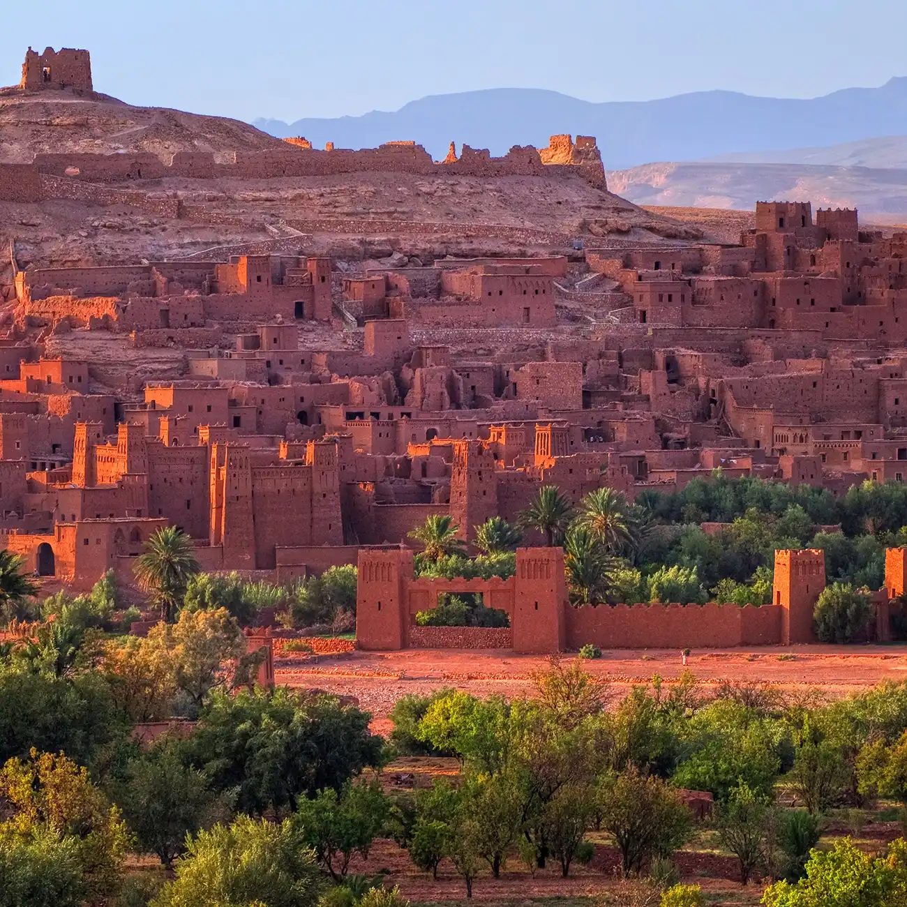 Ait Ben Haddou Ksar near Ouarzazate Morocco at sunset.
