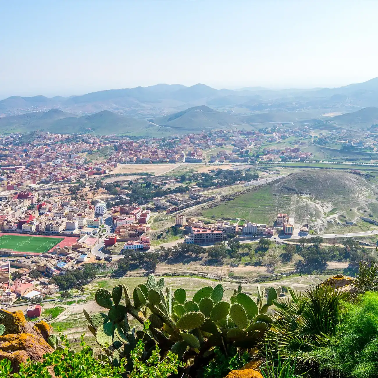 Green nature landscape in Oujda City, eastern Morocco with trees and open fields