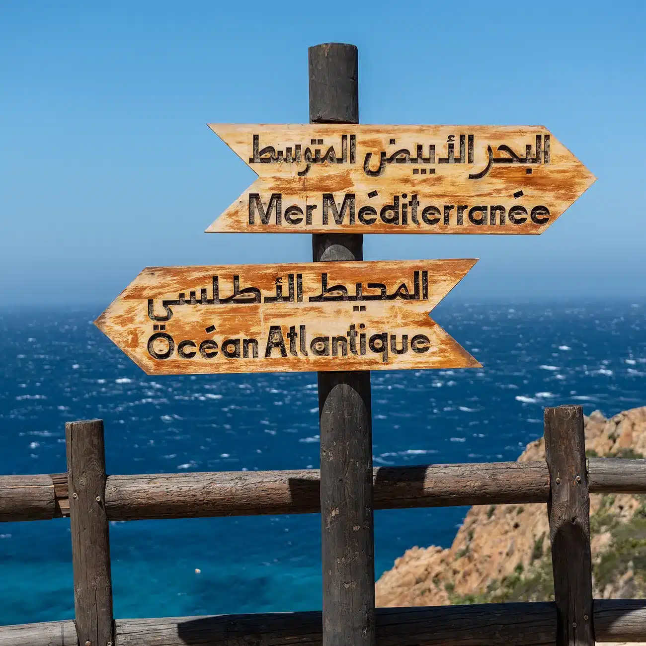 Mediterranean Sea and Atlantic Ocean meeting point in Tangier, Morocco