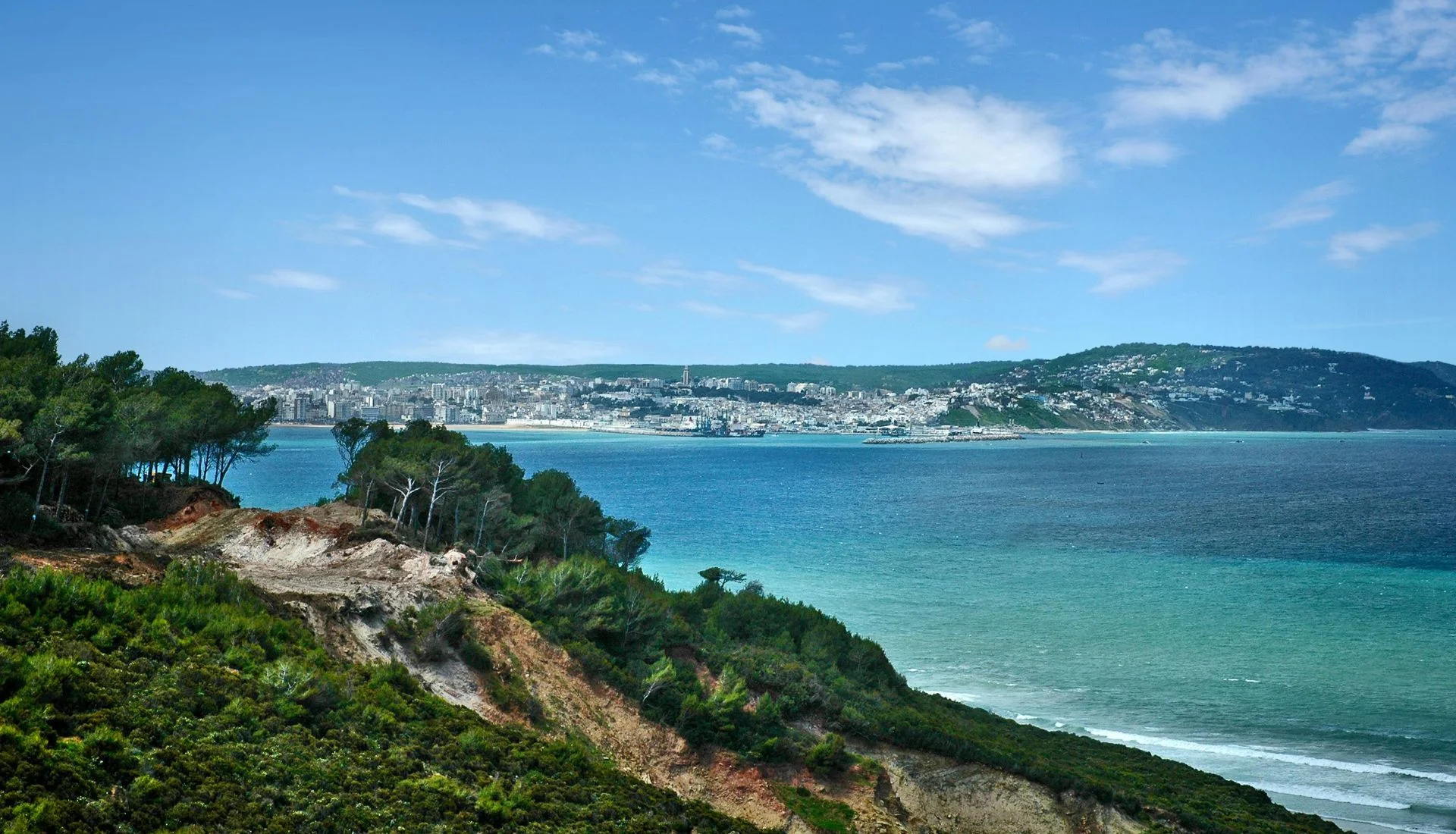 Tetouan City beach in northern Morocco with clear water and coastal landscape