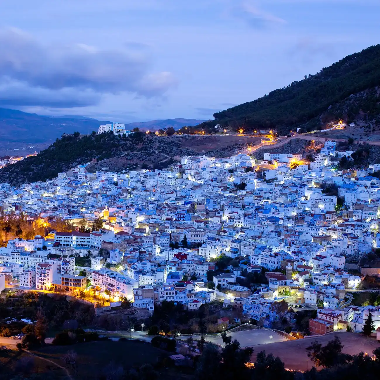 Tetouan City white buildings and narrow alleys in northern Morocco.
